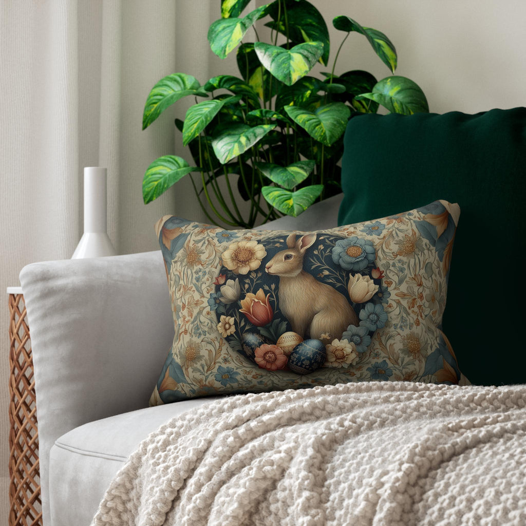 Easter Wild Hare Botanical Lumbar Pillow: William Morris Inspired