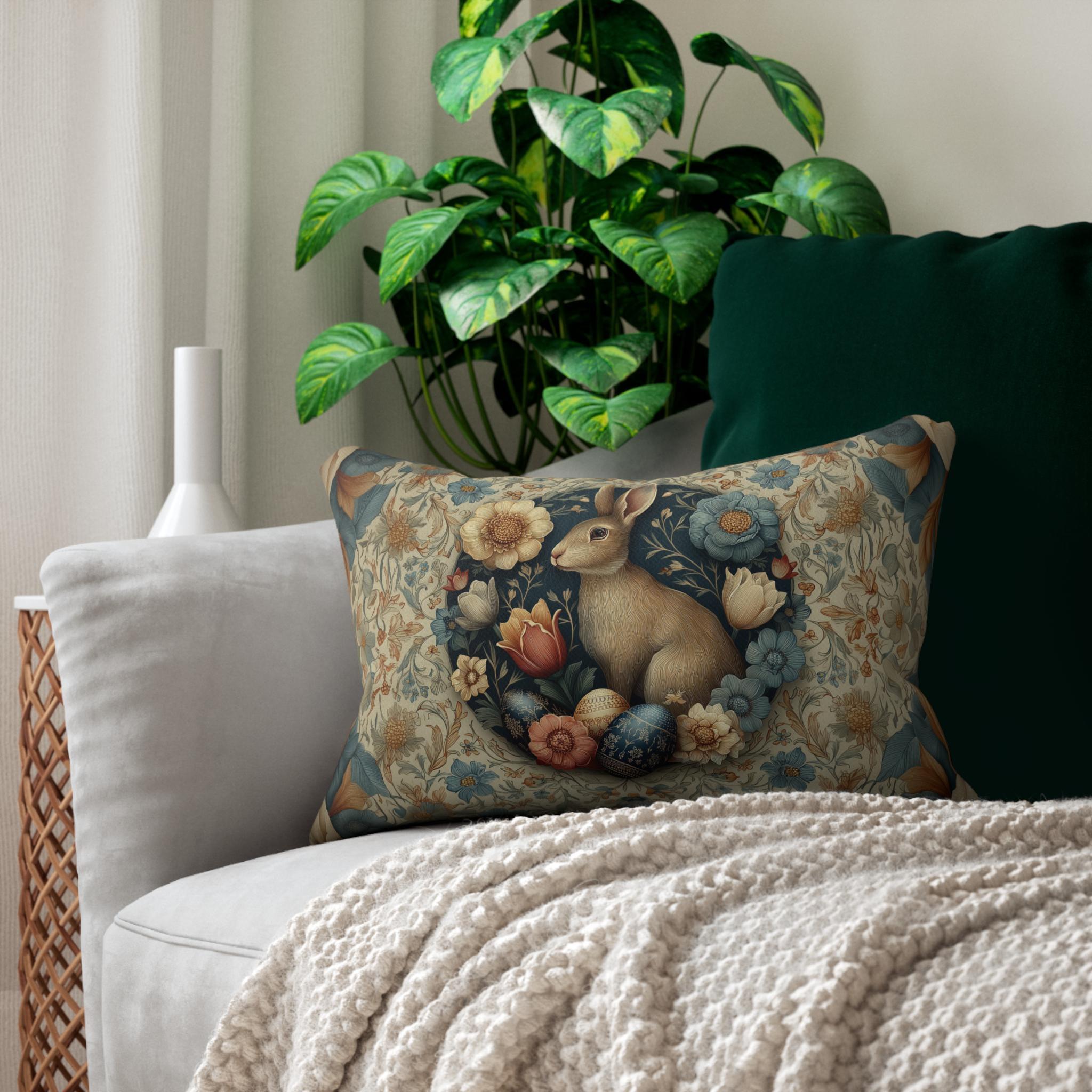 Easter Wild Hare Botanical Lumbar Pillow: William Morris Inspired