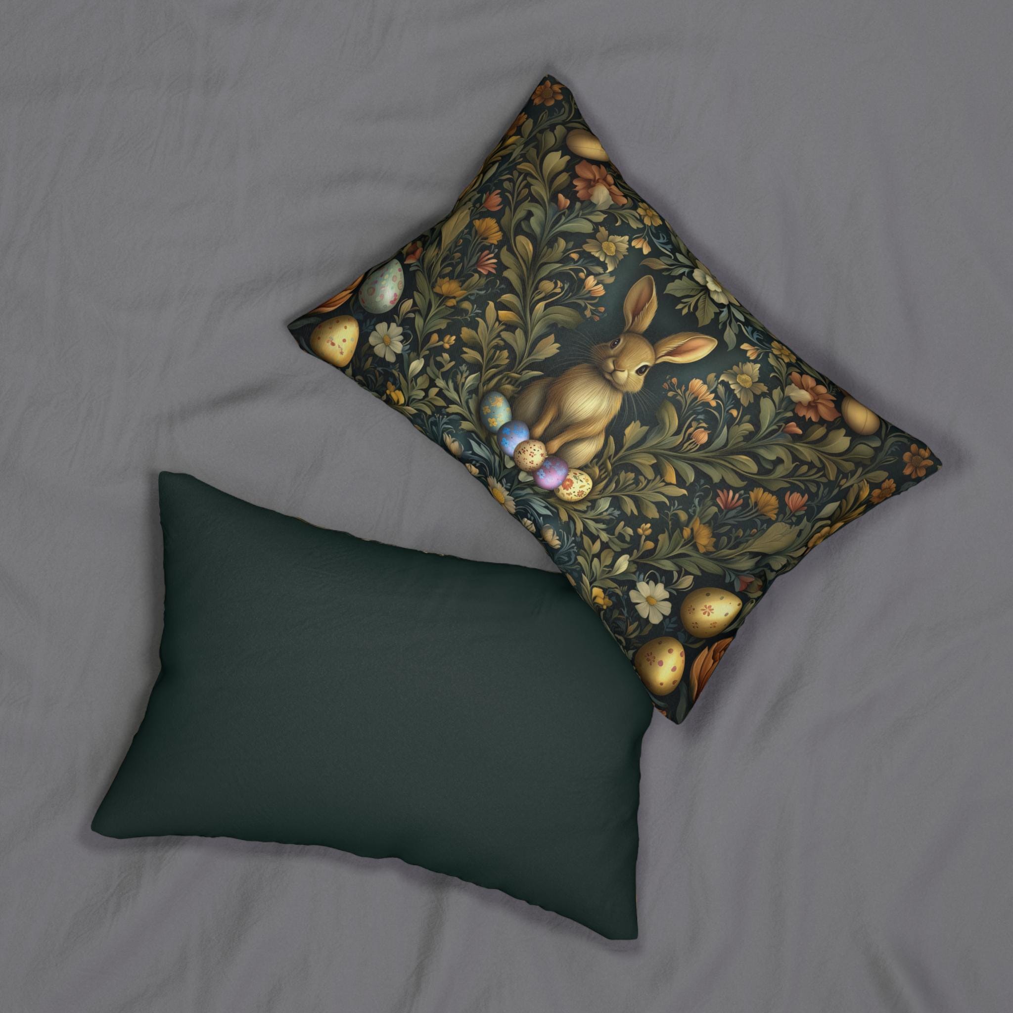 Elegant Easter Bunny Lumbar Pillow: William Morris-Inspired Tapestry Design for Spring Home Decor