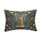 Forest Hare Easter Lumbar Pillow, William Morris Inspired Floral Botanical Art
