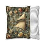 William Morris Inspired Coastal Sailboat Floral Pillow Cover in Ocean Blue and Sand Tones