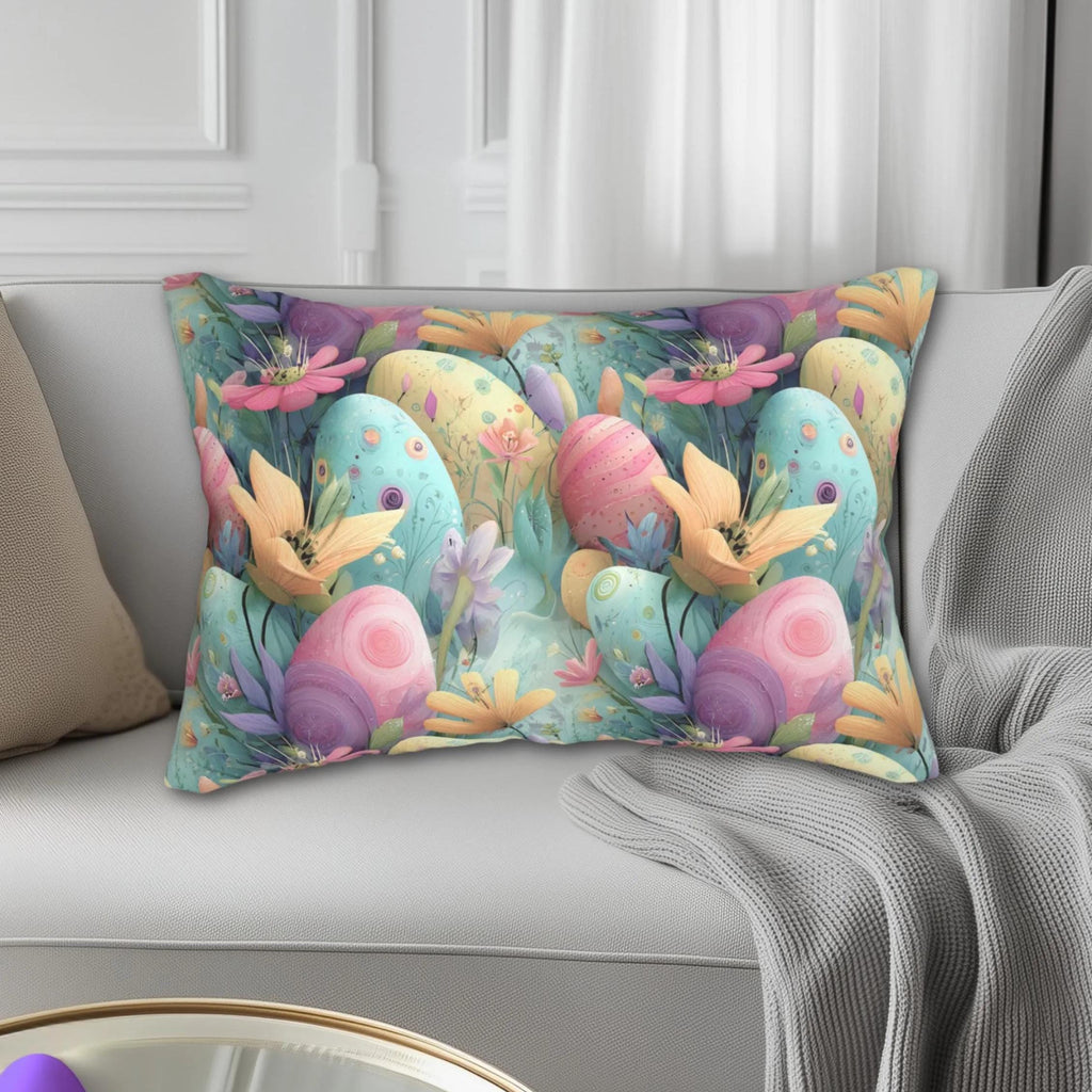 Retro Pastel Easter Lumbar Pillow:  Mid-Century Modern Floral Magic