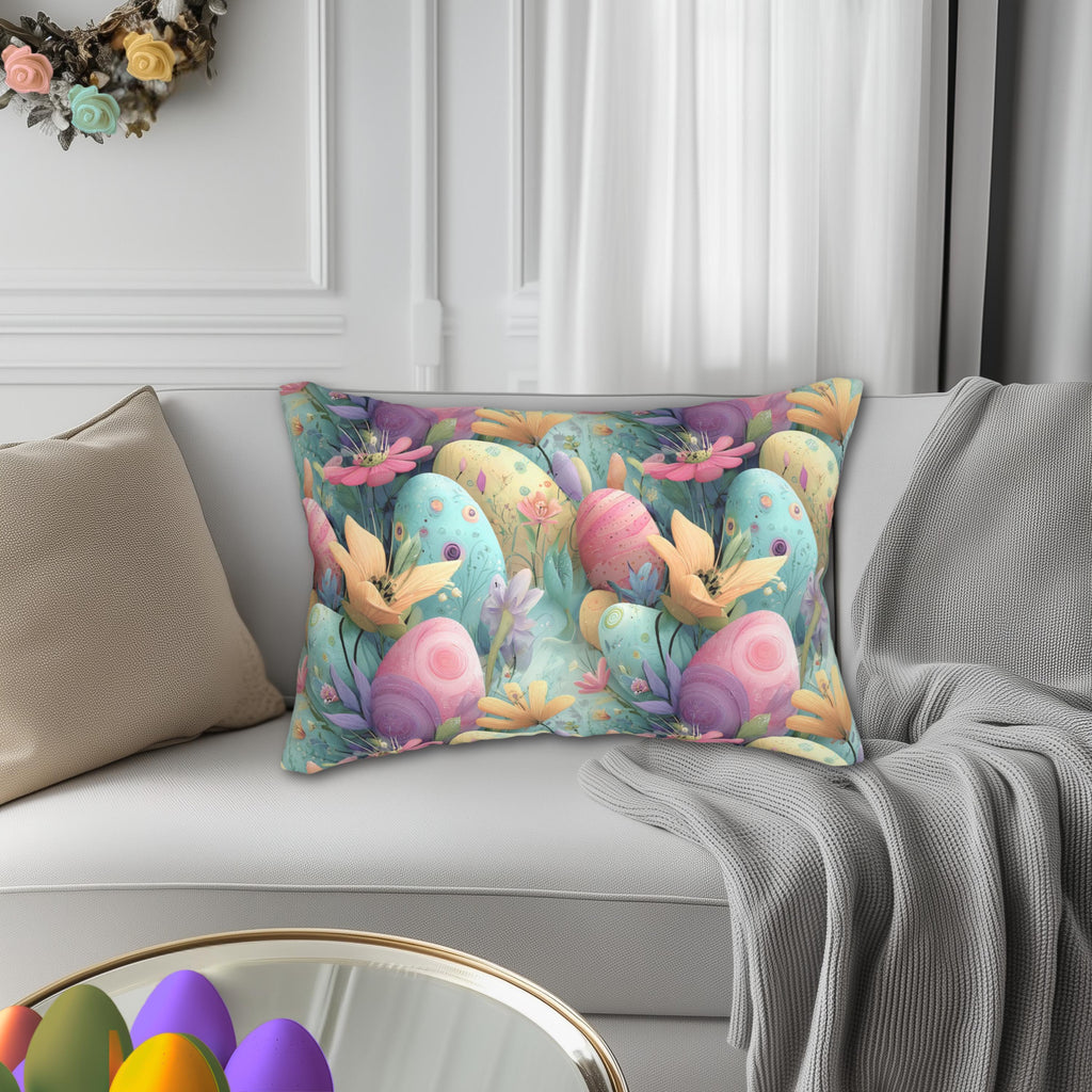 Retro Pastel Easter Lumbar Pillow:  Mid-Century Modern Floral Magic