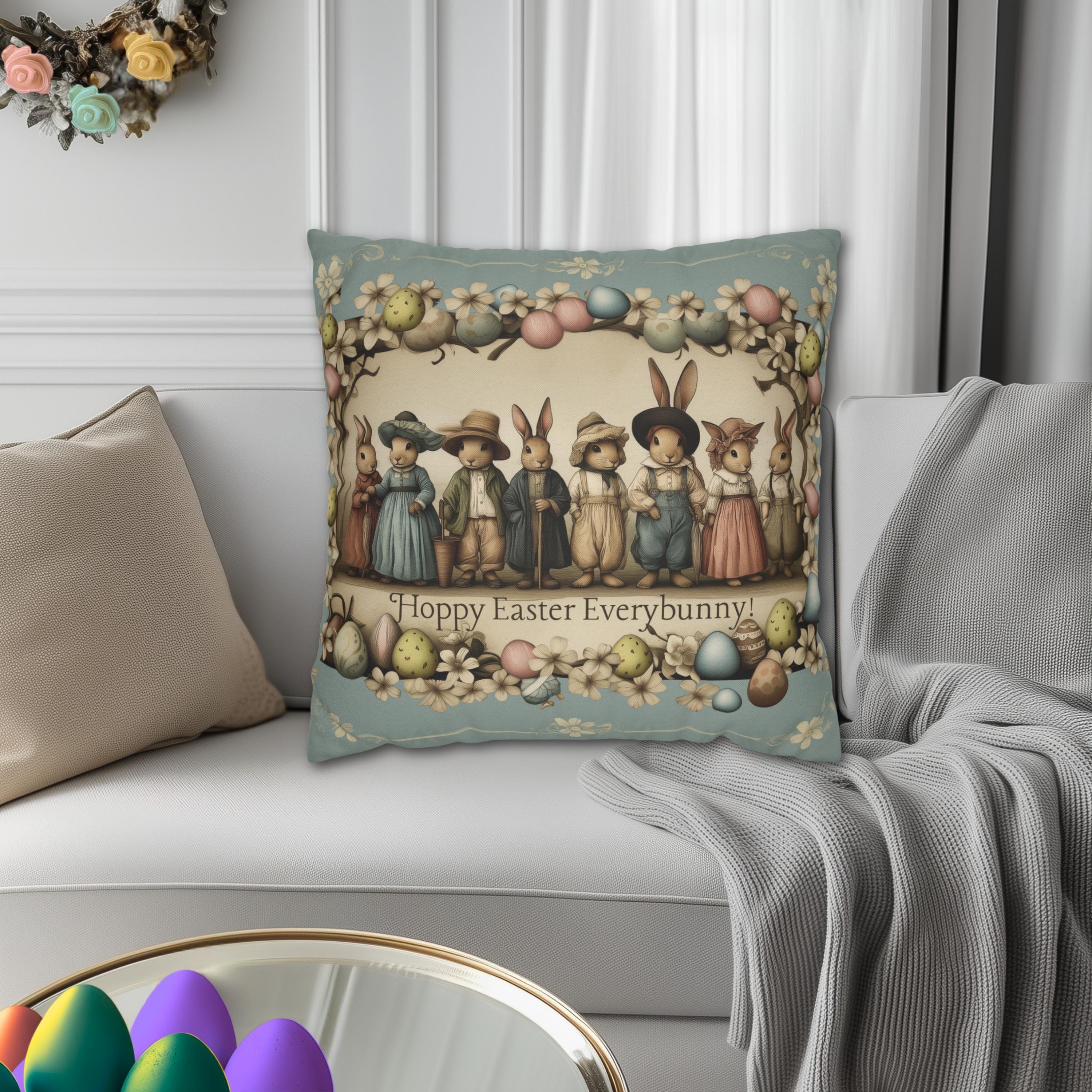 Easter Bunny Family Pillow Cover: Vintage 1920s Illustration Spring Decor