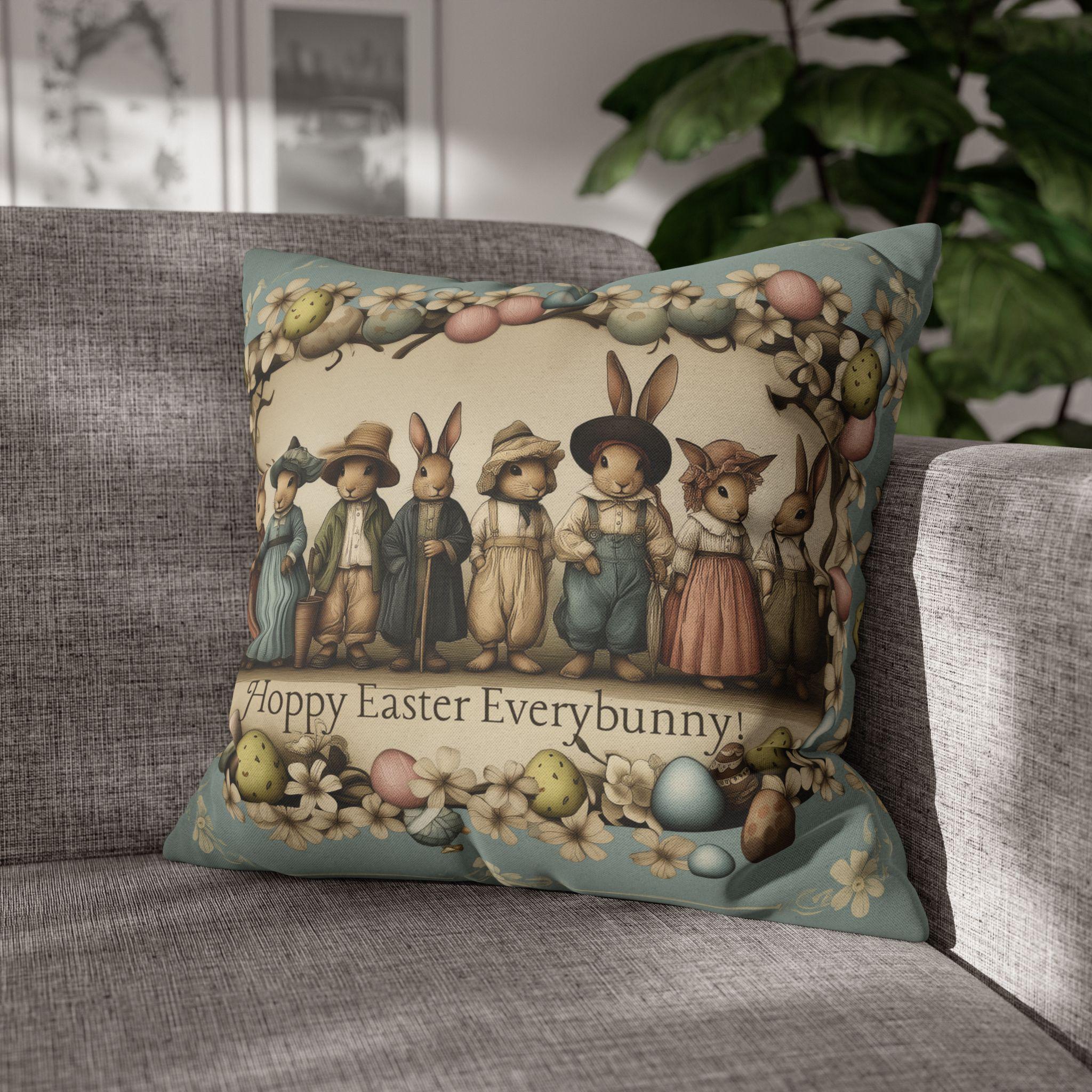 Easter Bunny Family Pillow Cover: Vintage 1920s Illustration Spring Decor