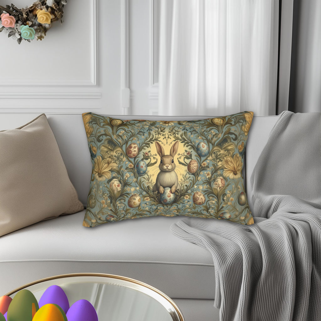 William Morris Easter Bunny Lumbar Pillow: Daisies & Vintage Eggs