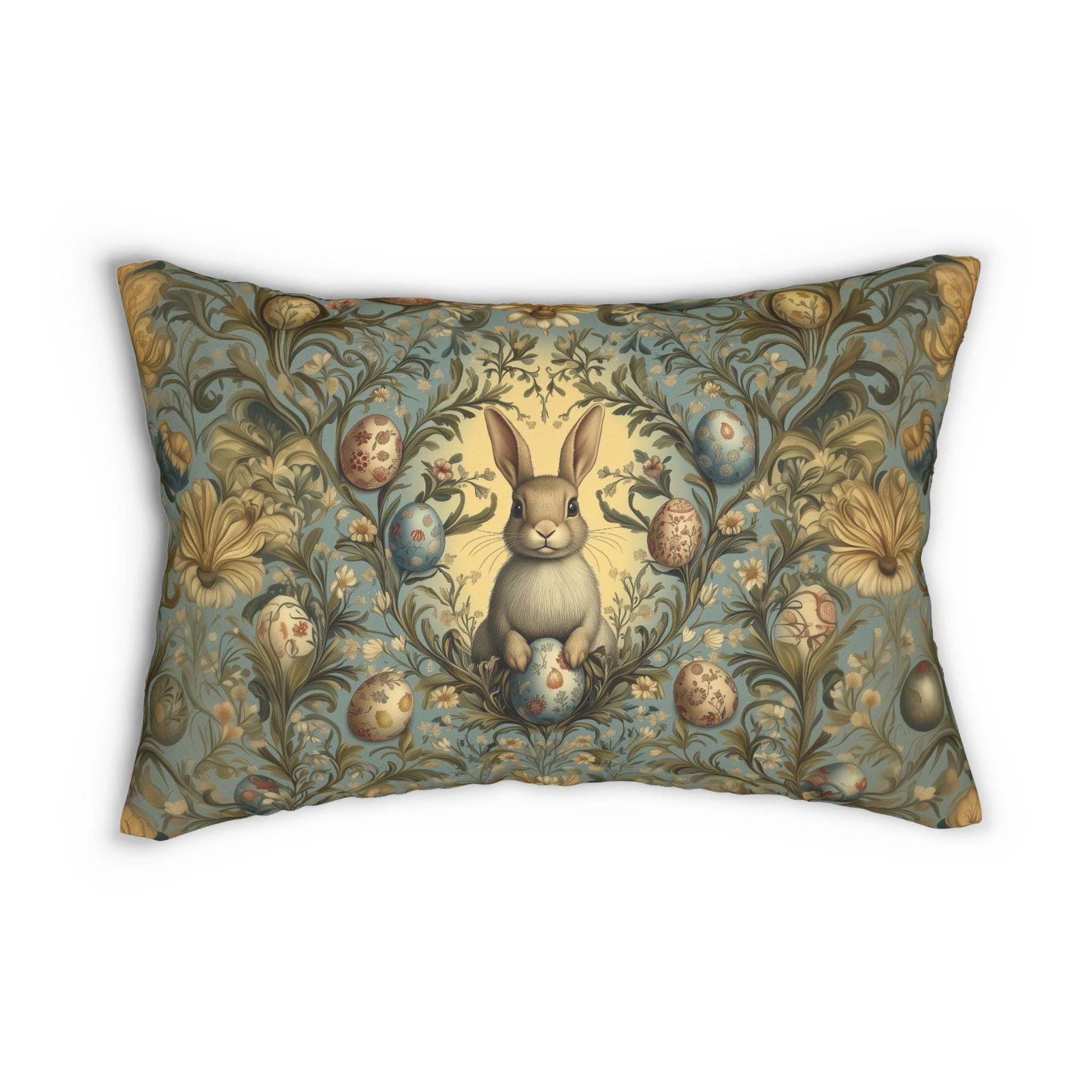 William Morris Easter Bunny Lumbar Pillow: Daisies & Vintage Eggs