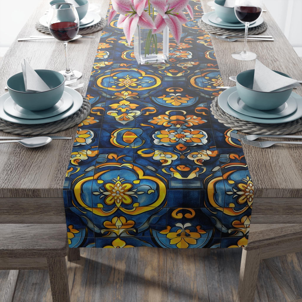 Mediterranean Table Runner: Inspired by Riviera Coastal Tile Aesthetics