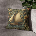 William Morris Inspired Coastal Sailboat Floral Pillow Cover in Ocean Blue and Sand Tones