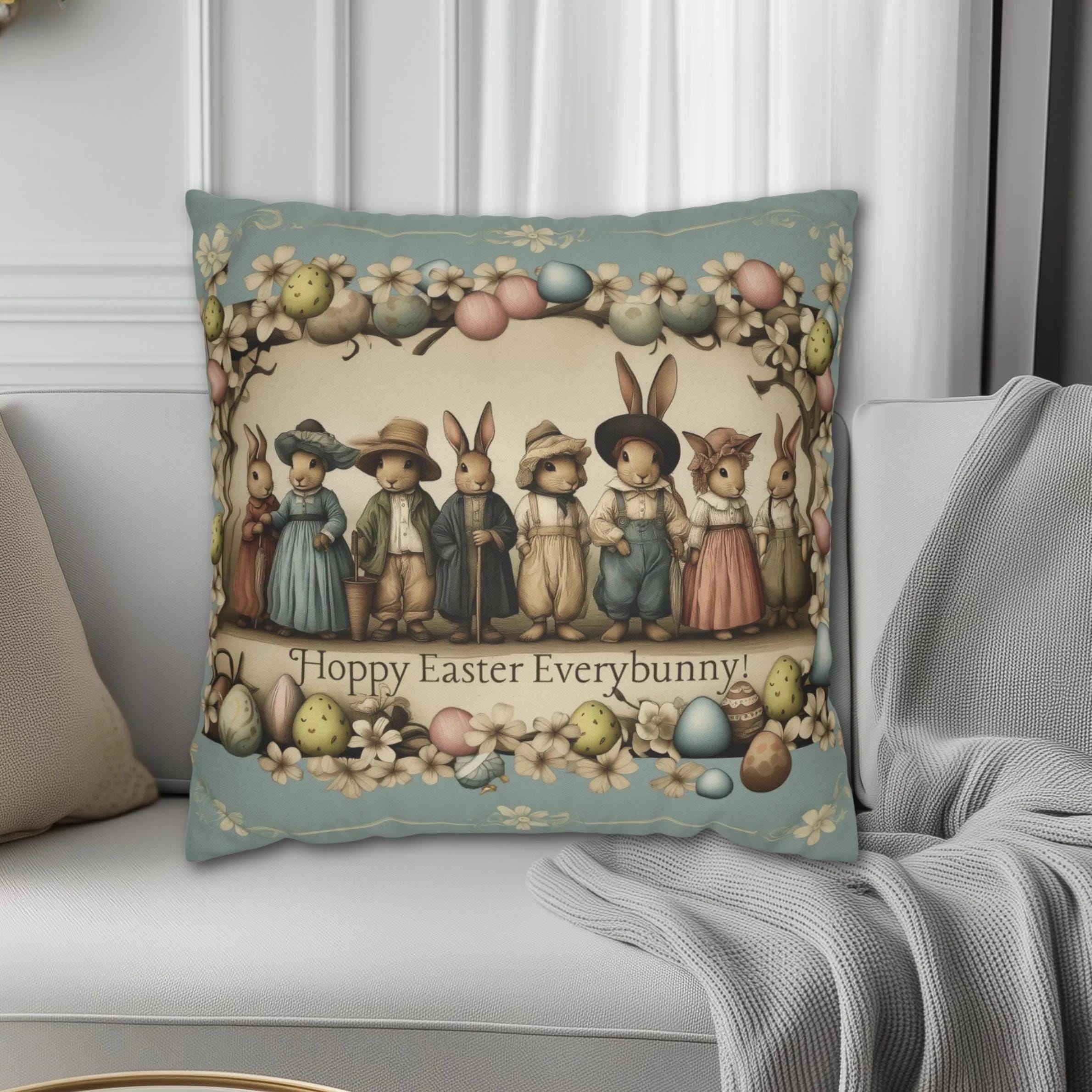 Easter Bunny Family Pillow Cover: Vintage 1920s Illustration Spring Decor