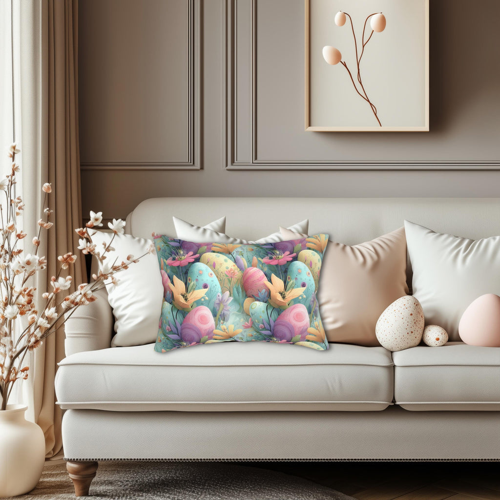 Retro Pastel Easter Lumbar Pillow:  Mid-Century Modern Floral Magic