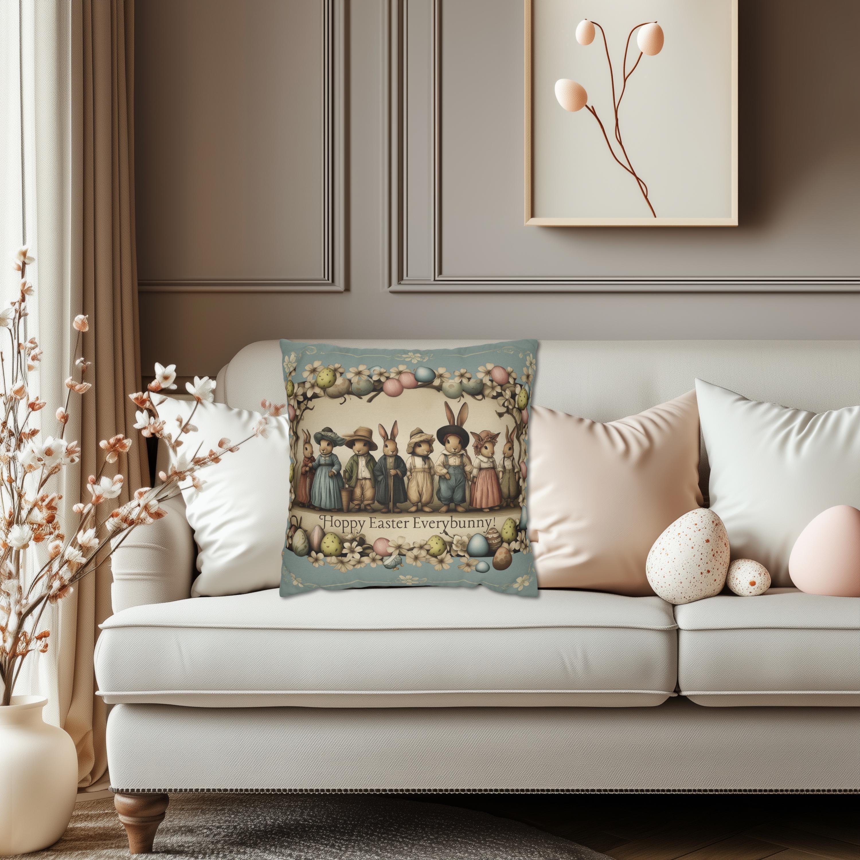 Easter Bunny Family Pillow Cover: Vintage 1920s Illustration Spring Decor