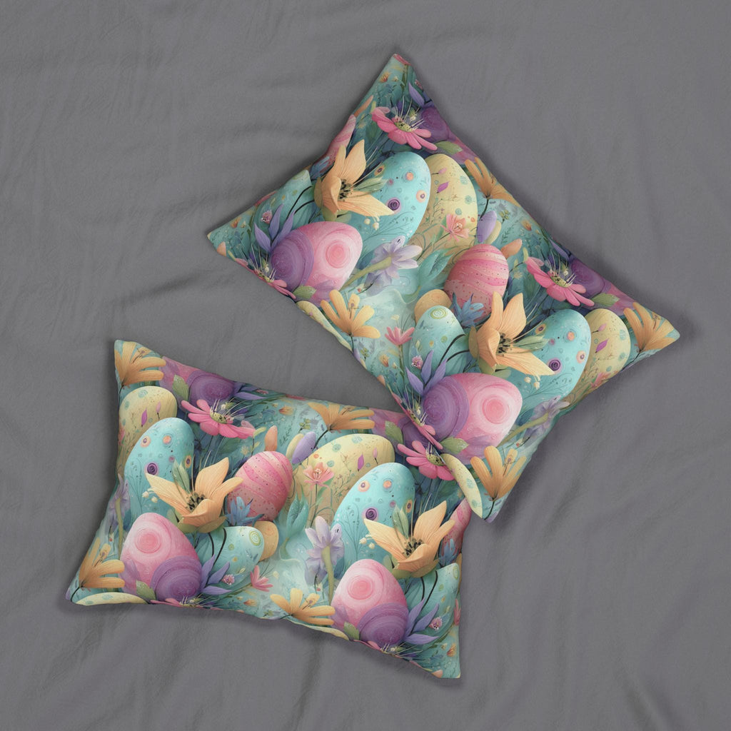 Retro Pastel Easter Lumbar Pillow:  Mid-Century Modern Floral Magic