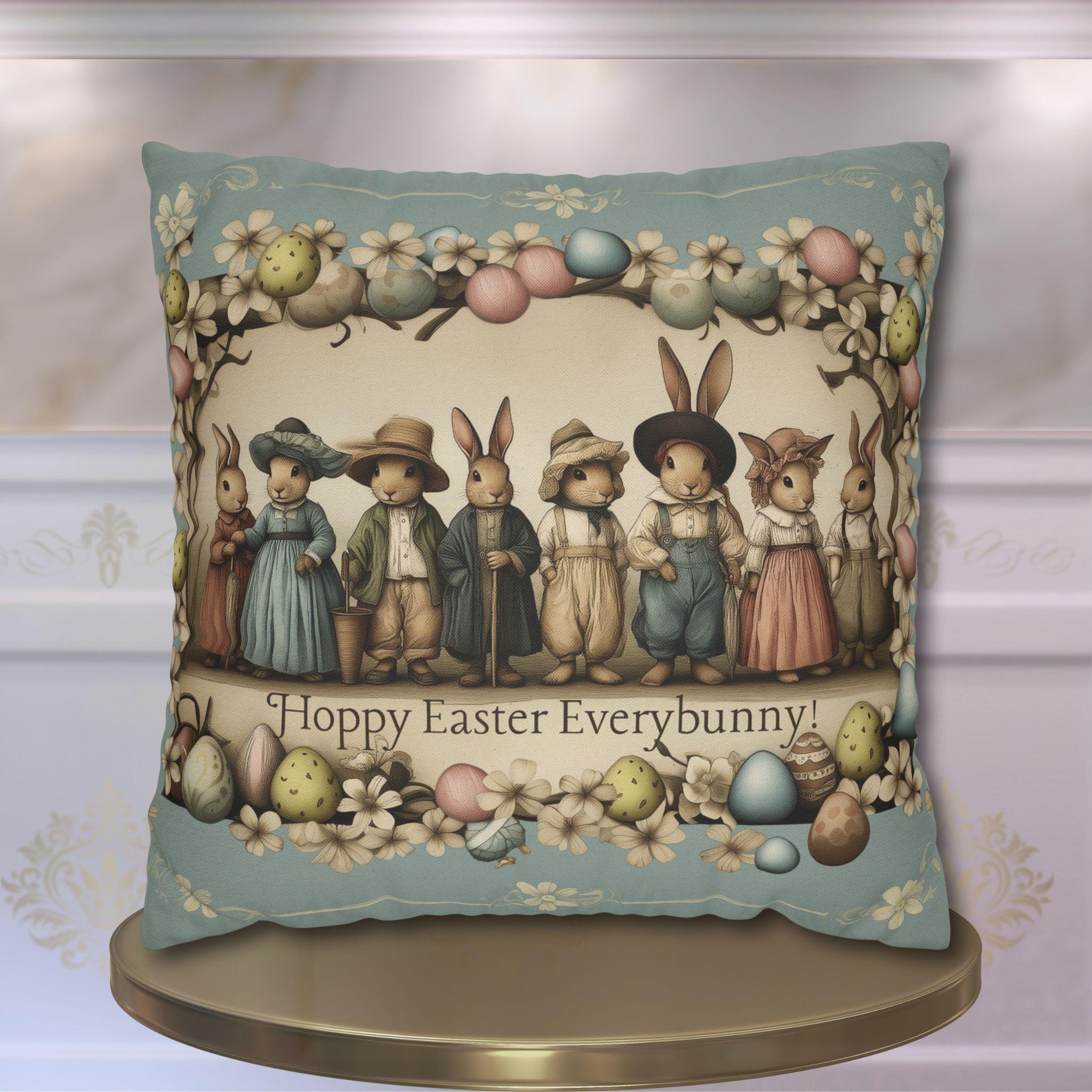 Easter Bunny Family Pillow Cover: Vintage 1920s Illustration Spring Decor