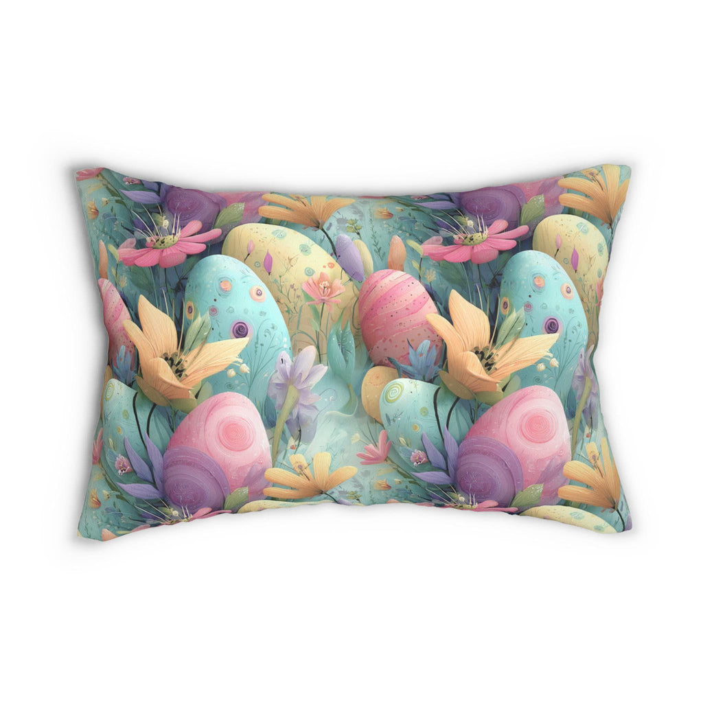 Retro Pastel Easter Lumbar Pillow:  Mid-Century Modern Floral Magic