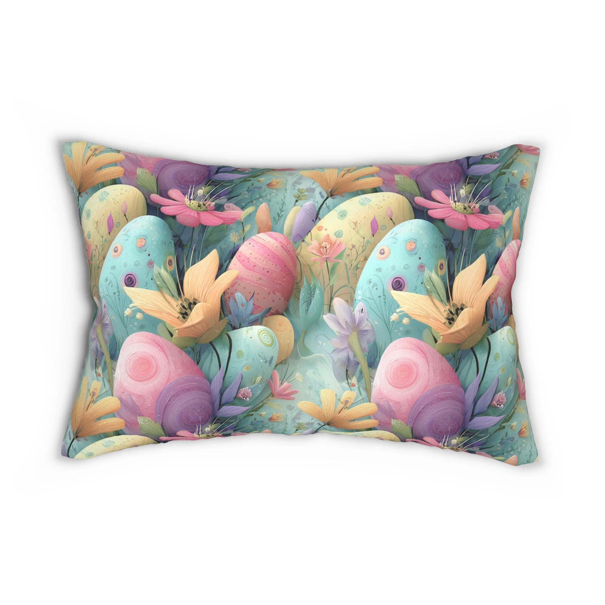 Retro Pastel Easter Lumbar Pillow:  Mid-Century Modern Floral Magic