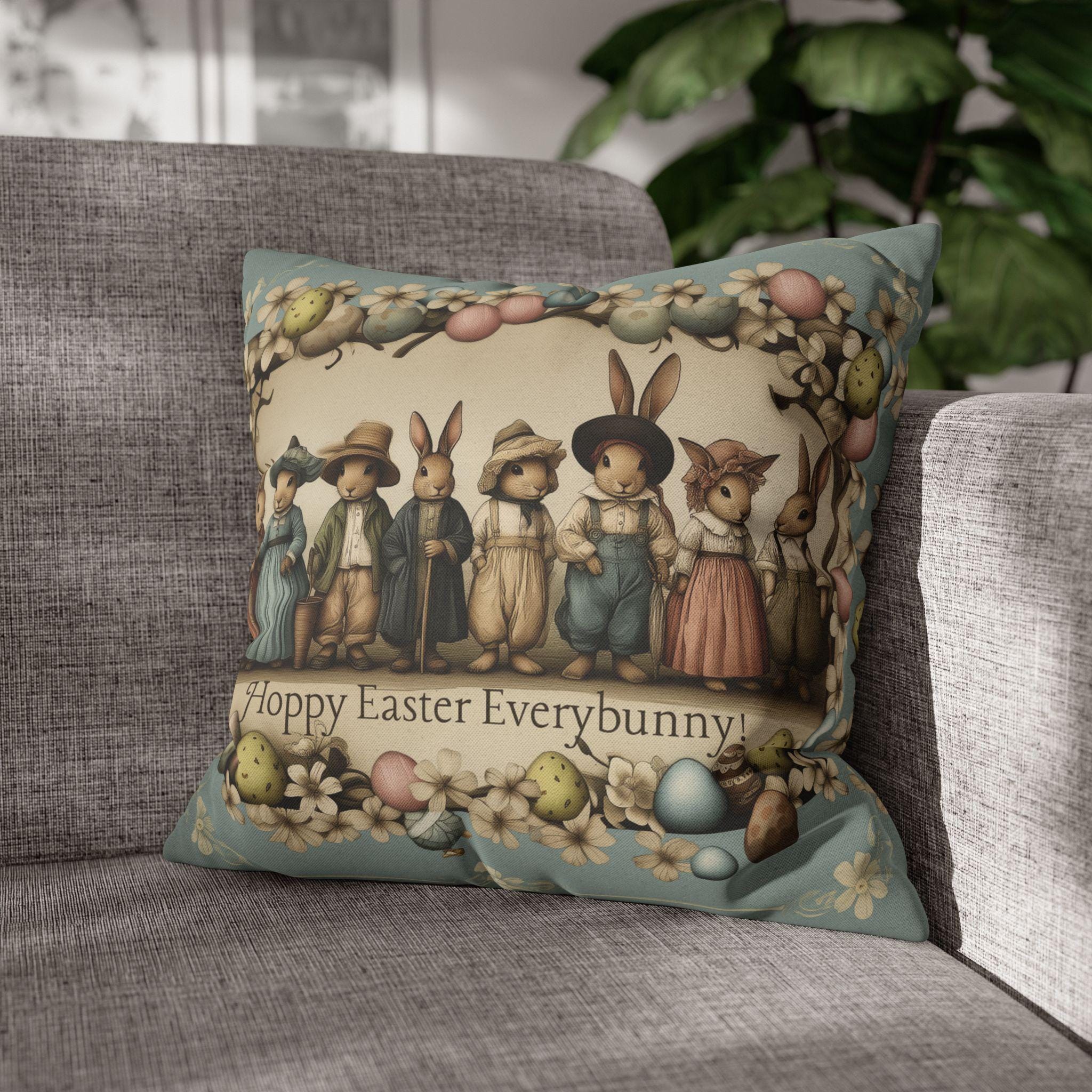 Easter Bunny Family Pillow Cover: Vintage 1920s Illustration Spring Decor
