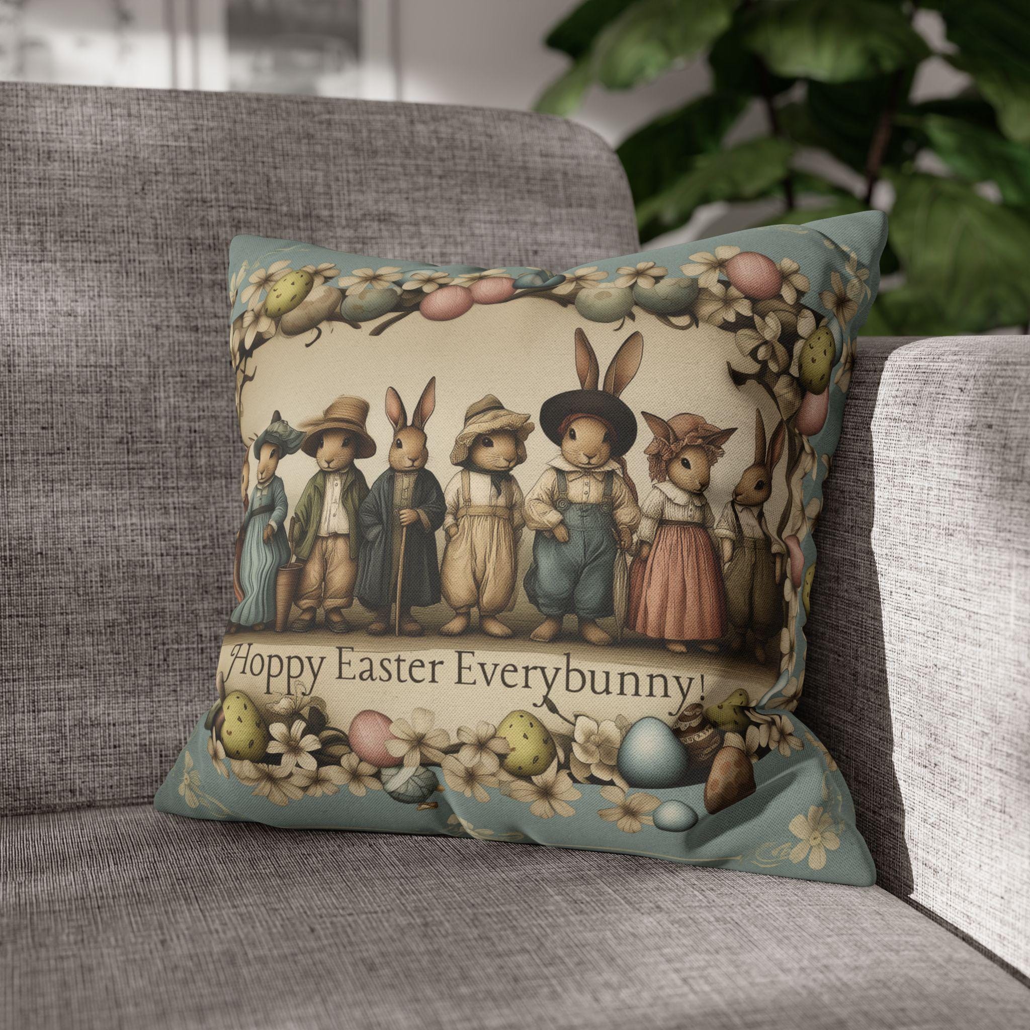 Easter Bunny Family Pillow Cover: Vintage 1920s Illustration Spring Decor