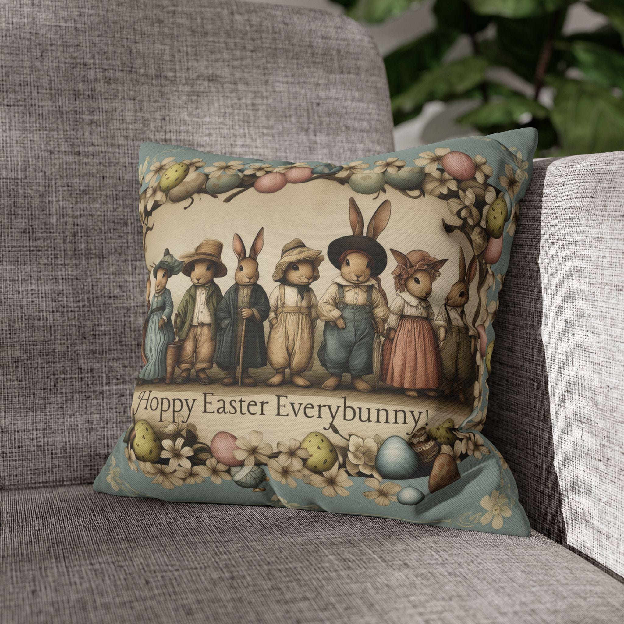 Easter Bunny Family Pillow Cover: Vintage 1920s Illustration Spring Decor