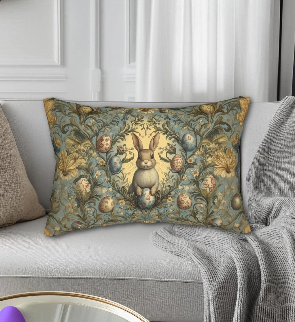 William Morris Easter Bunny Lumbar Pillow: Daisies & Vintage Eggs