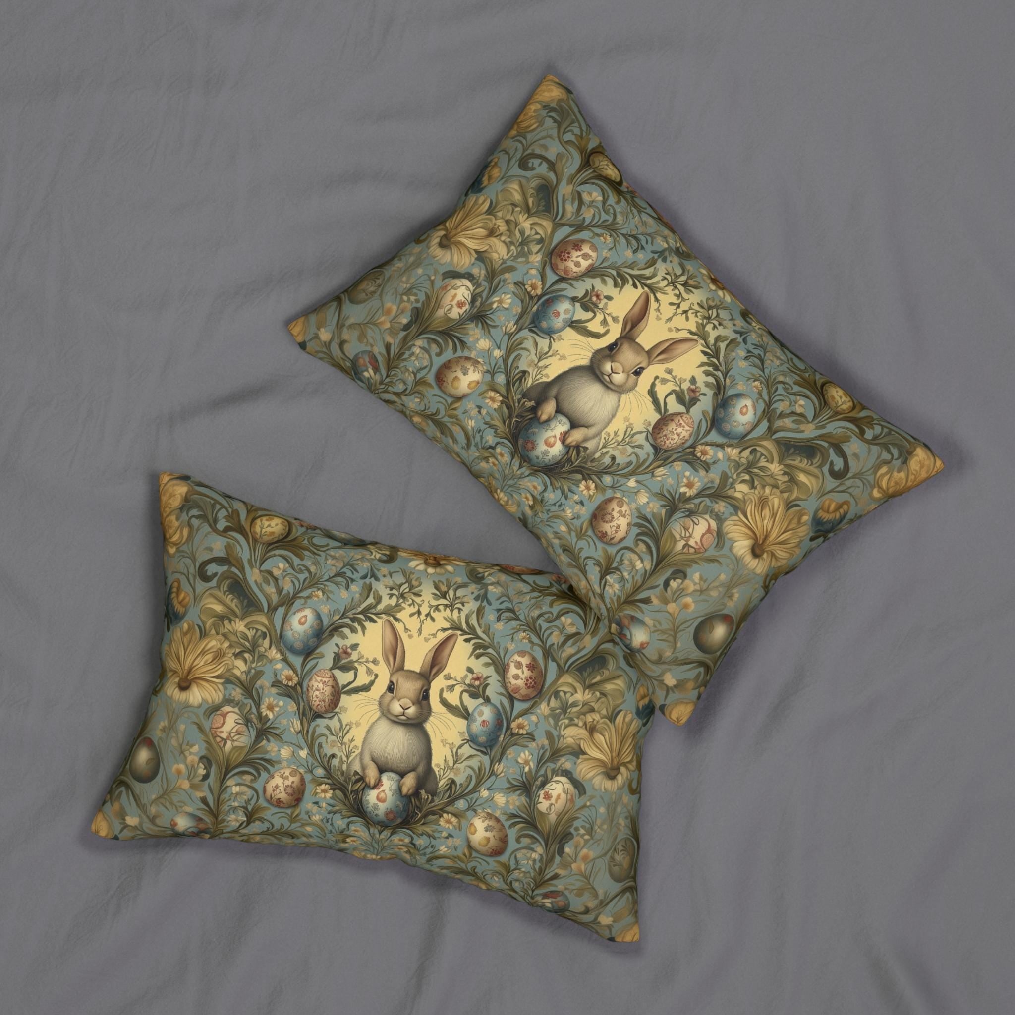 William Morris Easter Bunny Lumbar Pillow: Daisies & Vintage Eggs