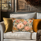 William Morris Inspired Botanical Lumbar Pillow: Dusty Rose, Sage, Ochre Autumn Accent