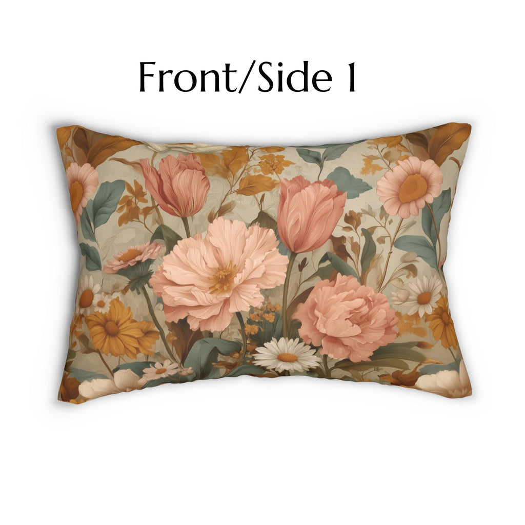 William Morris Inspired Botanical Lumbar Pillow: Dusty Rose, Sage, Ochre Autumn Accent