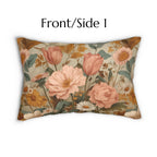 William Morris Inspired Botanical Lumbar Pillow: Dusty Rose, Sage, Ochre Autumn Accent