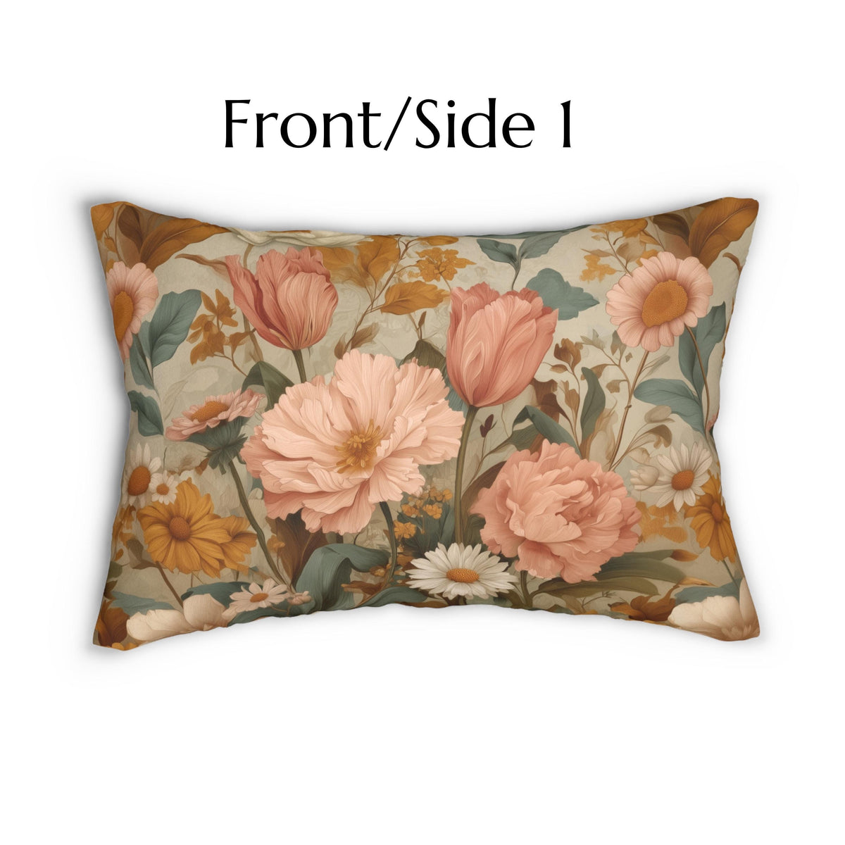 William Morris Inspired Botanical Lumbar Pillow: Dusty Rose, Sage, Ochre Autumn Accent