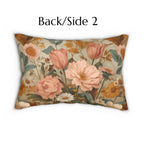 William Morris Inspired Botanical Lumbar Pillow: Dusty Rose, Sage, Ochre Autumn Accent
