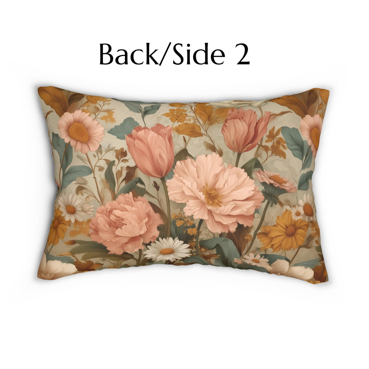 William Morris Inspired Botanical Lumbar Pillow: Dusty Rose, Sage, Ochre Autumn Accent
