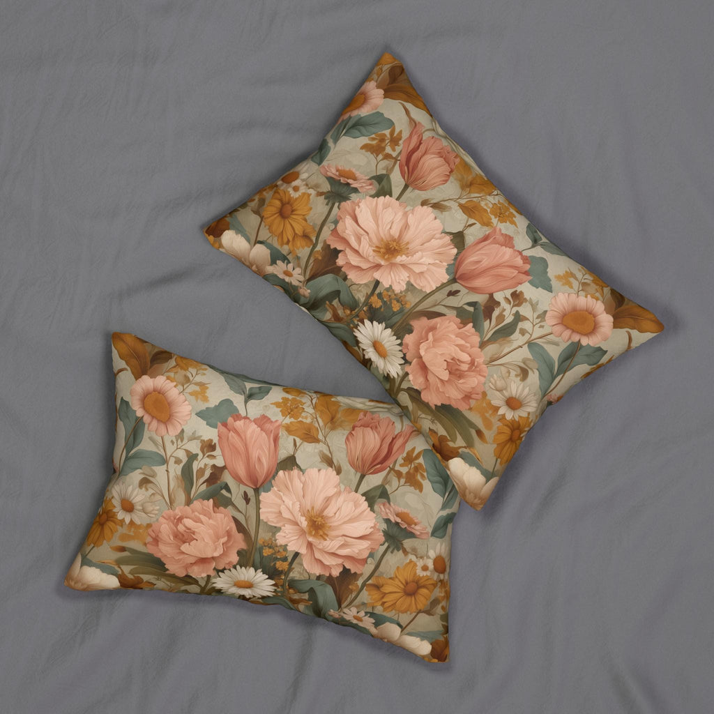William Morris Inspired Botanical Lumbar Pillow: Dusty Rose, Sage, Ochre Autumn Accent