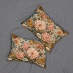 William Morris Inspired Botanical Lumbar Pillow: Dusty Rose, Sage, Ochre Autumn Accent