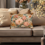 William Morris Inspired Botanical Lumbar Pillow: Dusty Rose, Sage, Ochre Autumn Accent