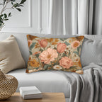 William Morris Inspired Botanical Lumbar Pillow: Dusty Rose, Sage, Ochre Autumn Accent