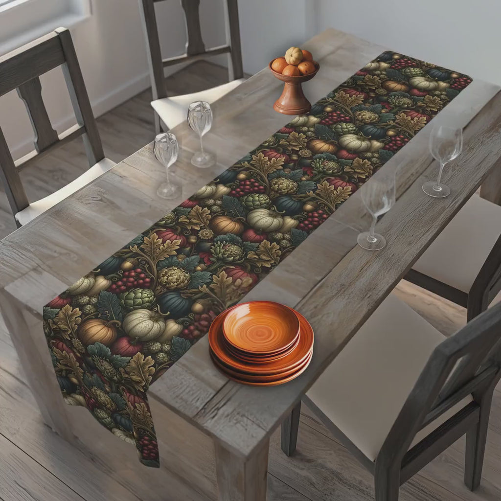 William Morris Inspired Fall Table Runner: Pumpkin, Artichoke and Berry Harvest Tapestry
